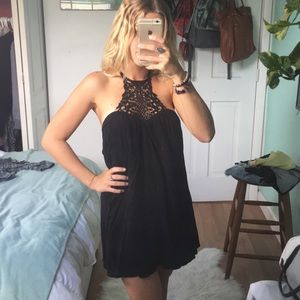 Black Dress with Crochet High Neck